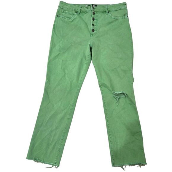 Kut From The Kloth Reese Fab Ab Ankle Straight Leg Green Button Up Fly Sz 14 - Picture 1 of 9